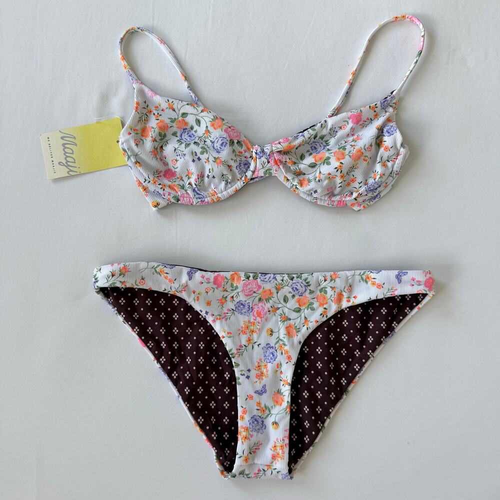 Maaji Bikini Dainty Underwire Bikini Top and Bottom Reversible Floral Size L NWT